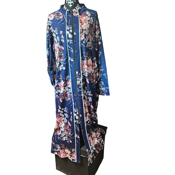 Ekouaer Womens Long Robe L Full Zip Pockets Blue Spring Floral Modest High neck